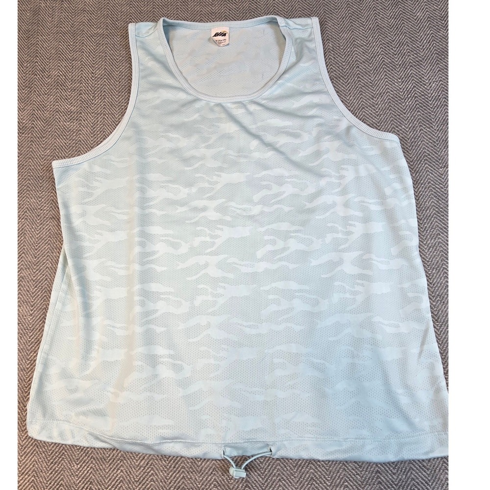 Avia Womens Light Blue Camo Mesh Active Tank Top Size L 12-14 Drawstring Hem